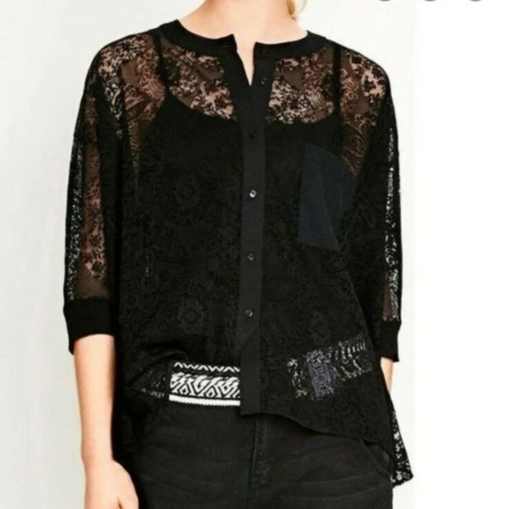 Desigual Cam Lola Embroidered Lace Black Swingy Blouse size medium new!!!